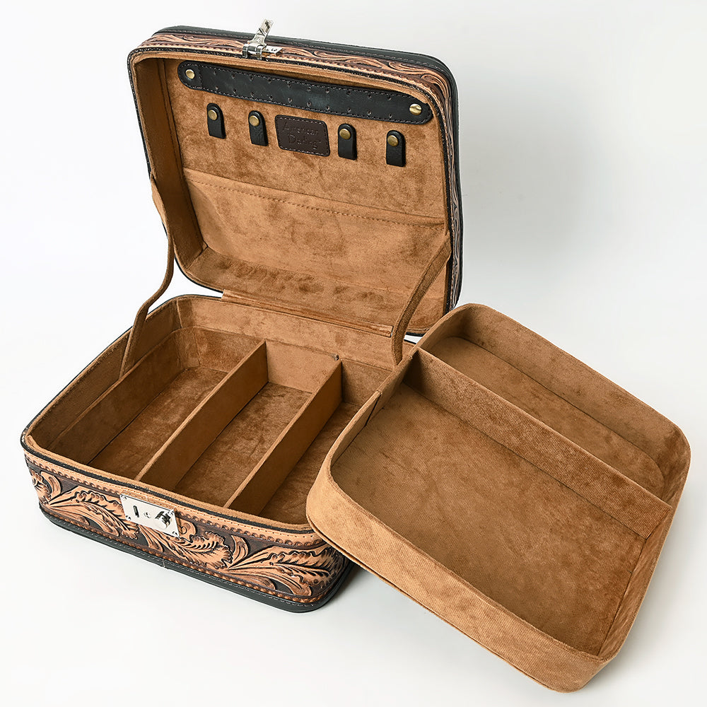 American Darling Hand-Tooled Genuine Leather Jewelry Case