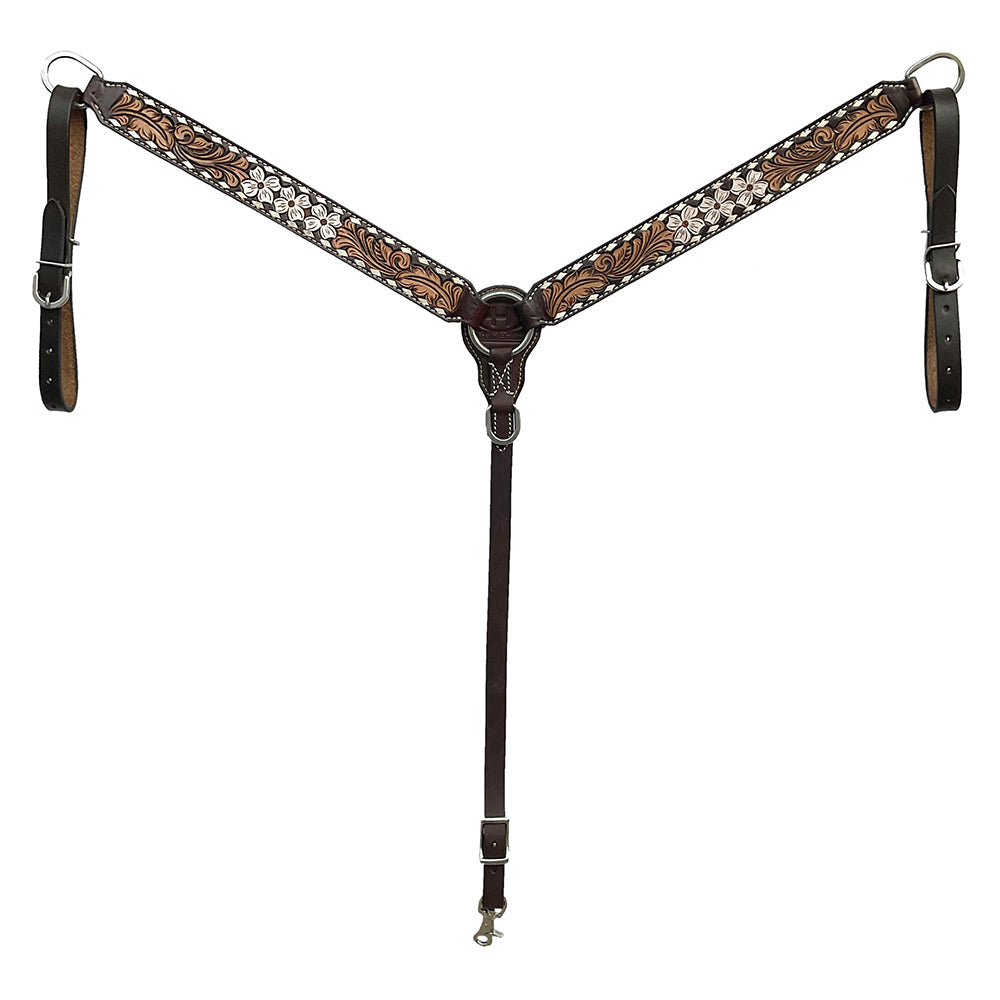 BAR H EQUINE Western Handtooled Leather Horse Headstall & Breast Collar Set | Tack