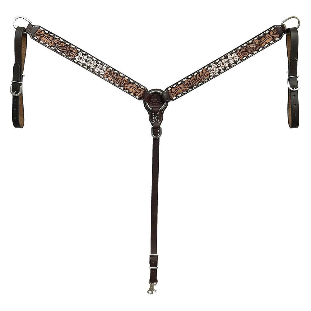 BAR H EQUINE Western Handtooled Leather Horse Headstall & Breast Collar Set