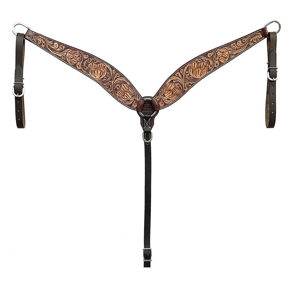 BAR H EQUINE Western Handtooled Leather Horse Headstall & Breast Collar Set
