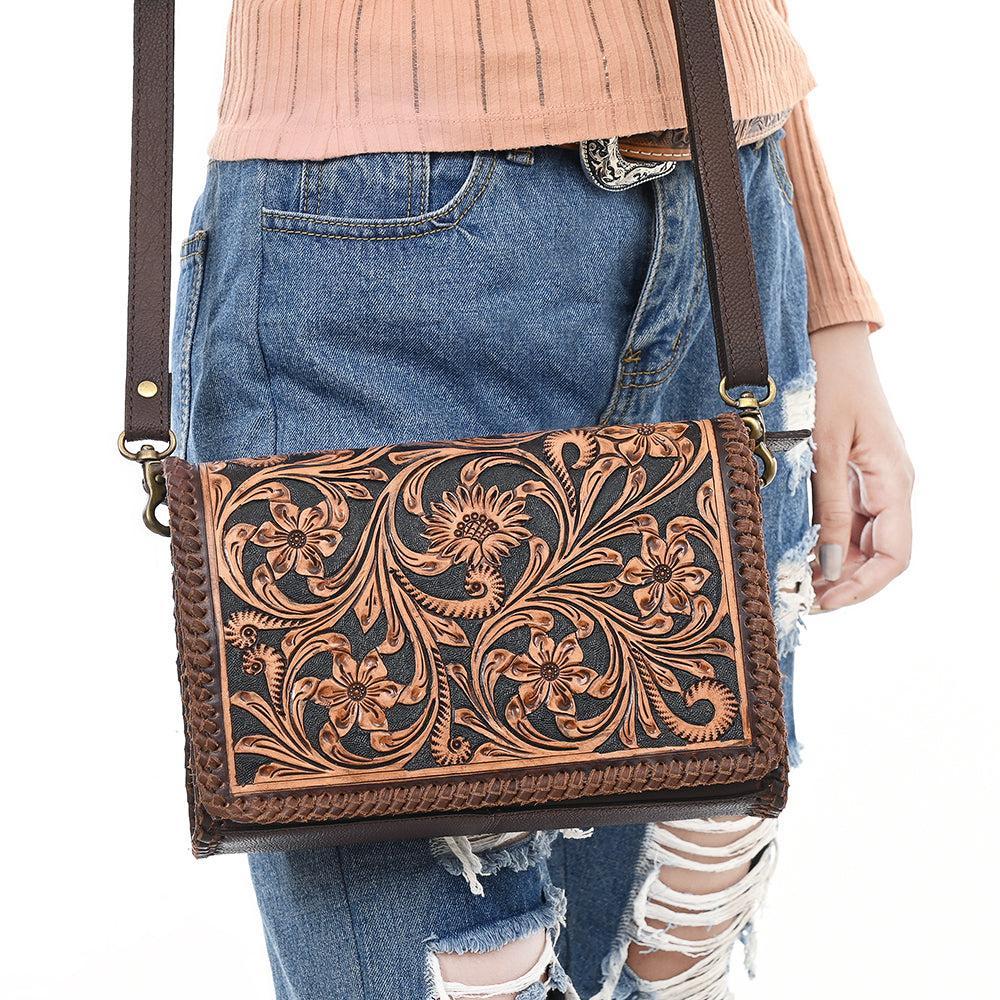American Darling Crossbody Hand Tooled Genuine Leather