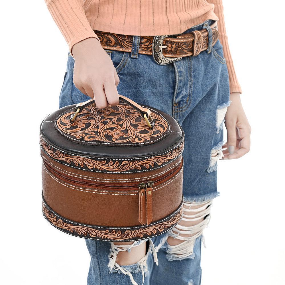 American Darling Hand-Tooled Genuine Leather Jewelry Case