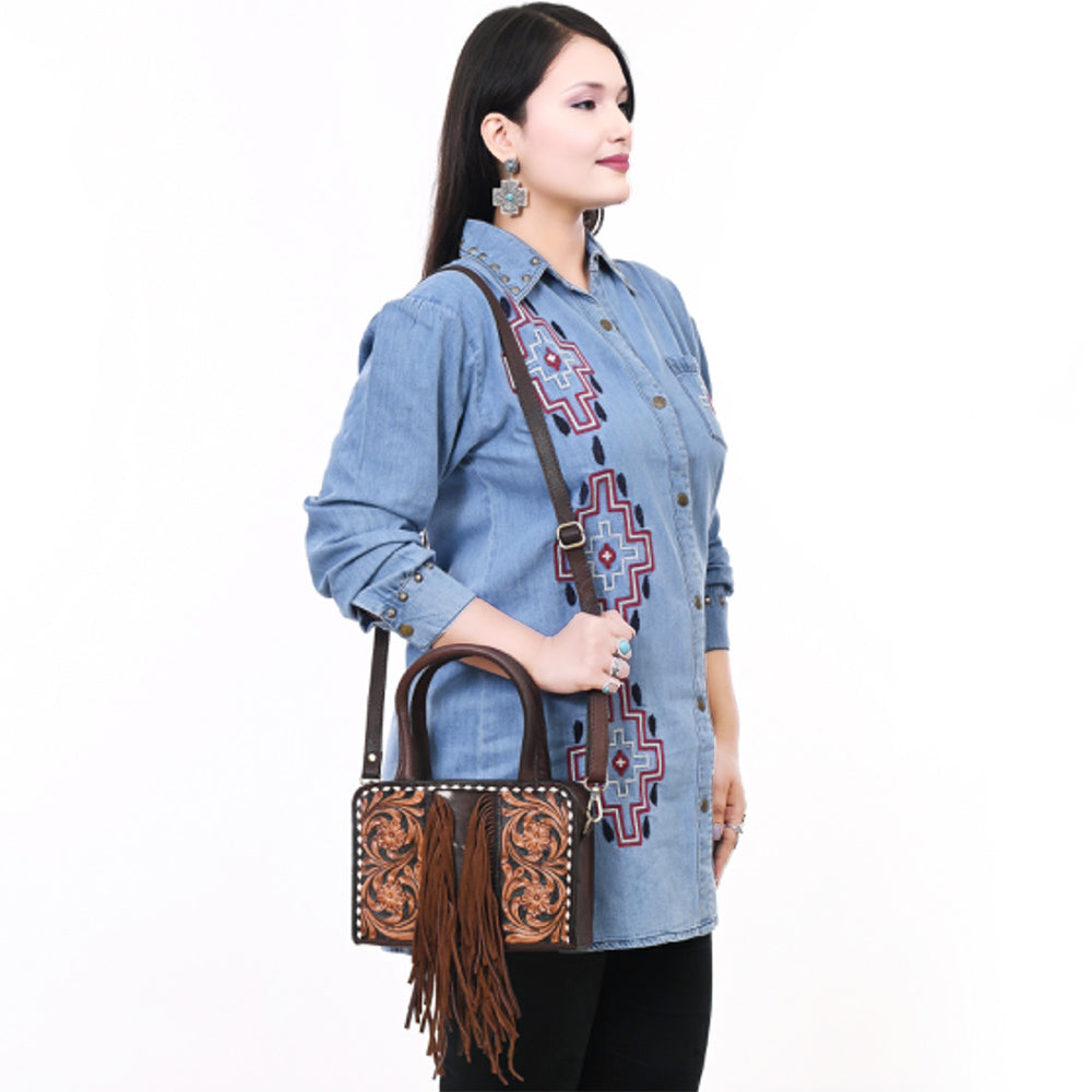 American Darling Tote Hand Tooled Hair-On Genuine Leather