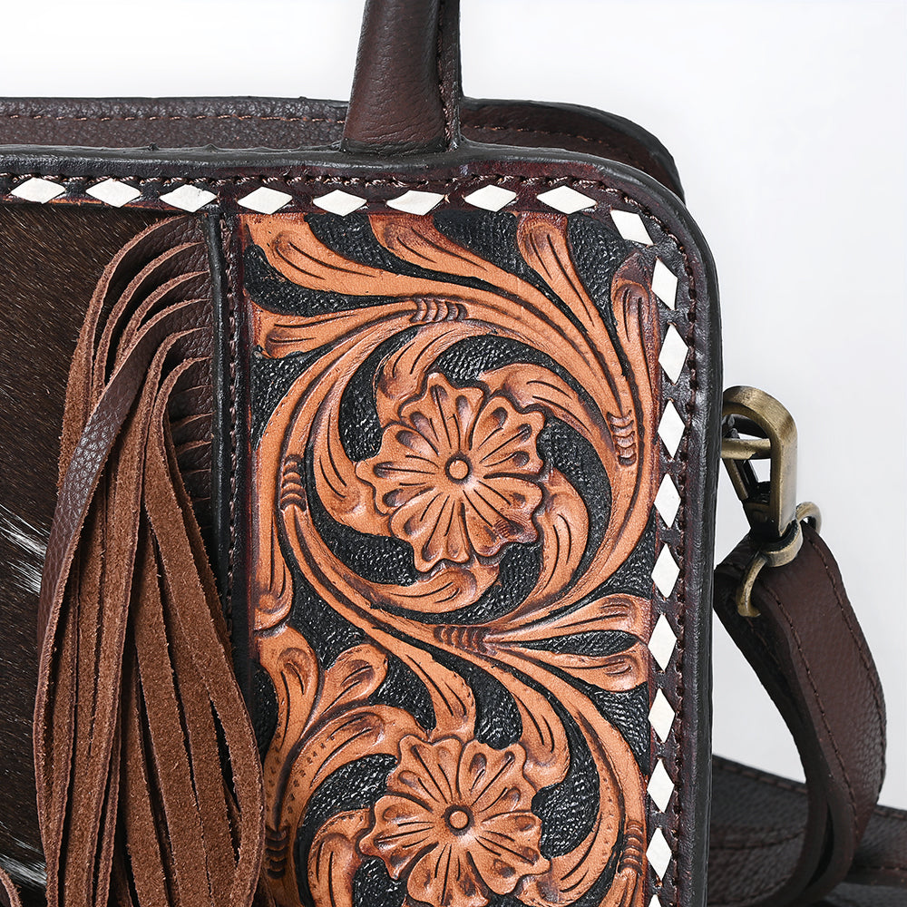 American Darling Tote Hand Tooled Hair-On Genuine Leather
