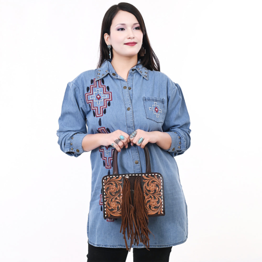 American Darling Tote Hand Tooled Hair-On Genuine Leather