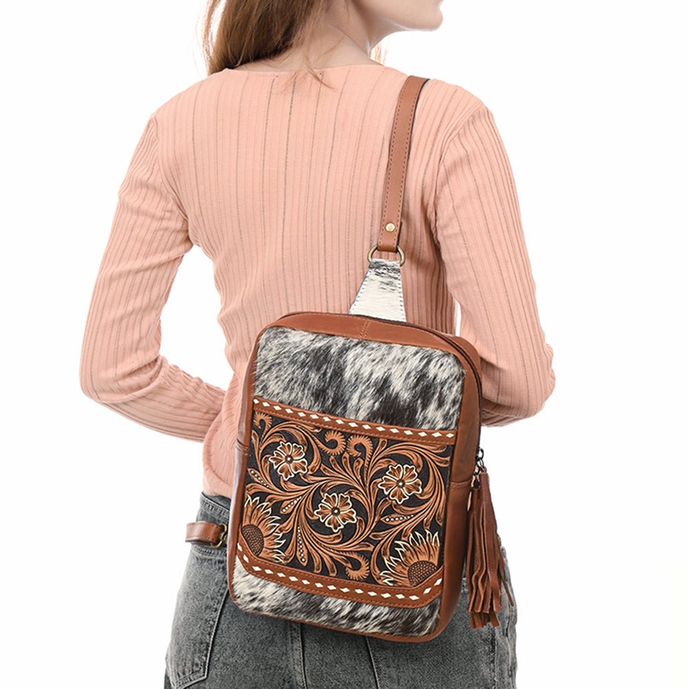 American Darling Hand-Tooled Hair-On Genuine Leather Sling Bag