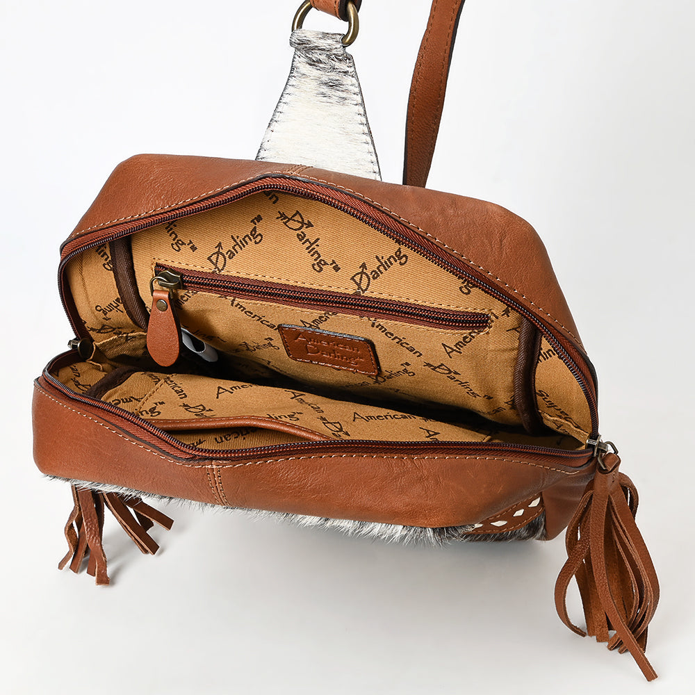 American Darling Hand-Tooled Hair-On Genuine Leather Sling Bag
