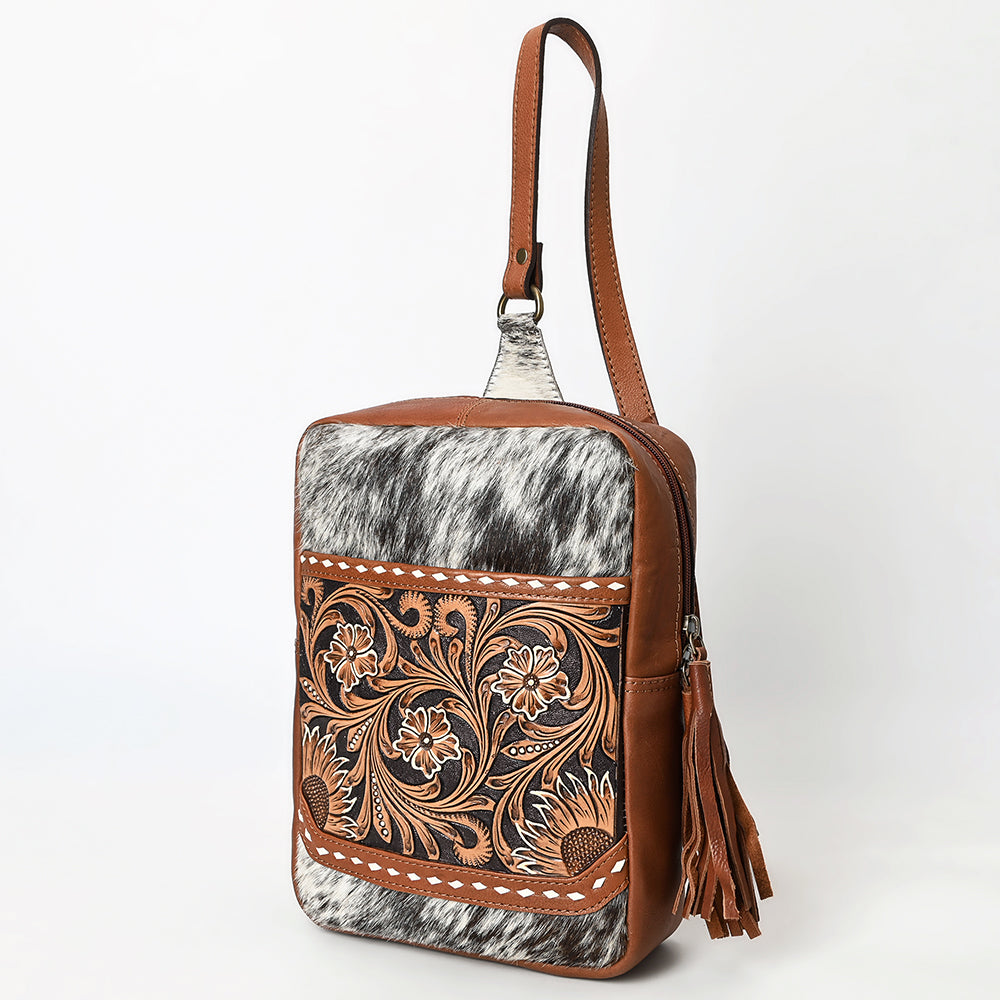 American Darling Hand-Tooled Hair-On Genuine Leather Sling Bag