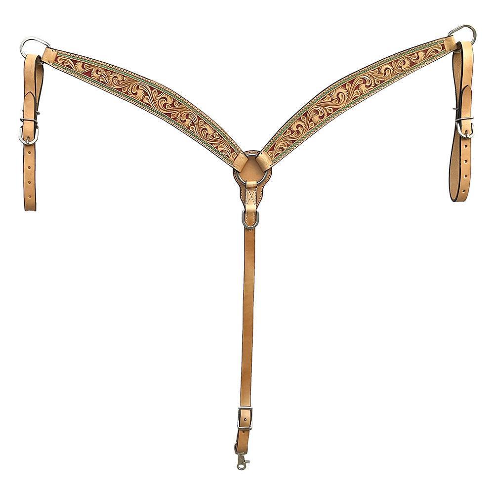 BAR H EQUINE Western Handtooled Leather Horse Headstall & Breast Collar Set