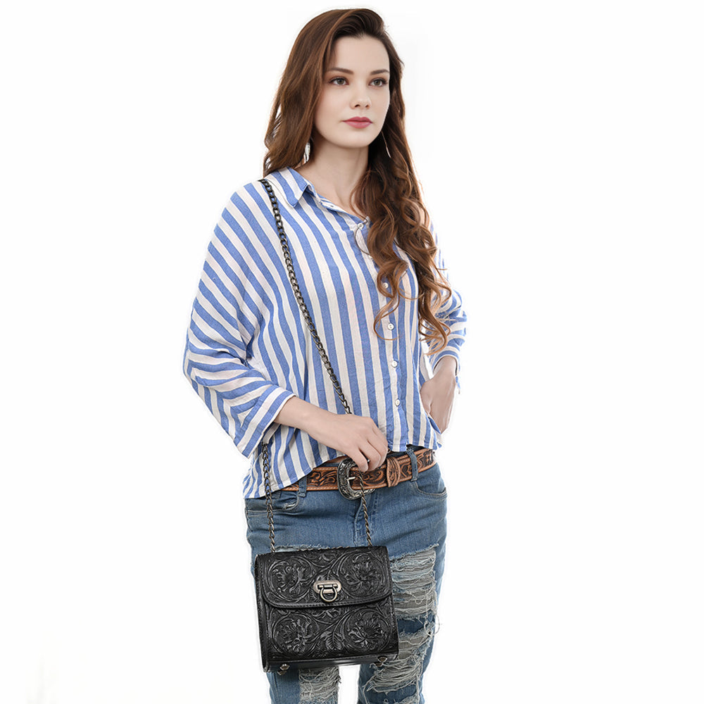 American Darling Hand-Tooled Genuine Leather Small Crossbody Bag