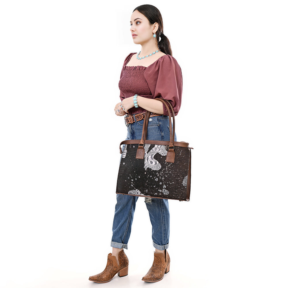 American Darling Crocodile Embossed Genuine Leather Tote