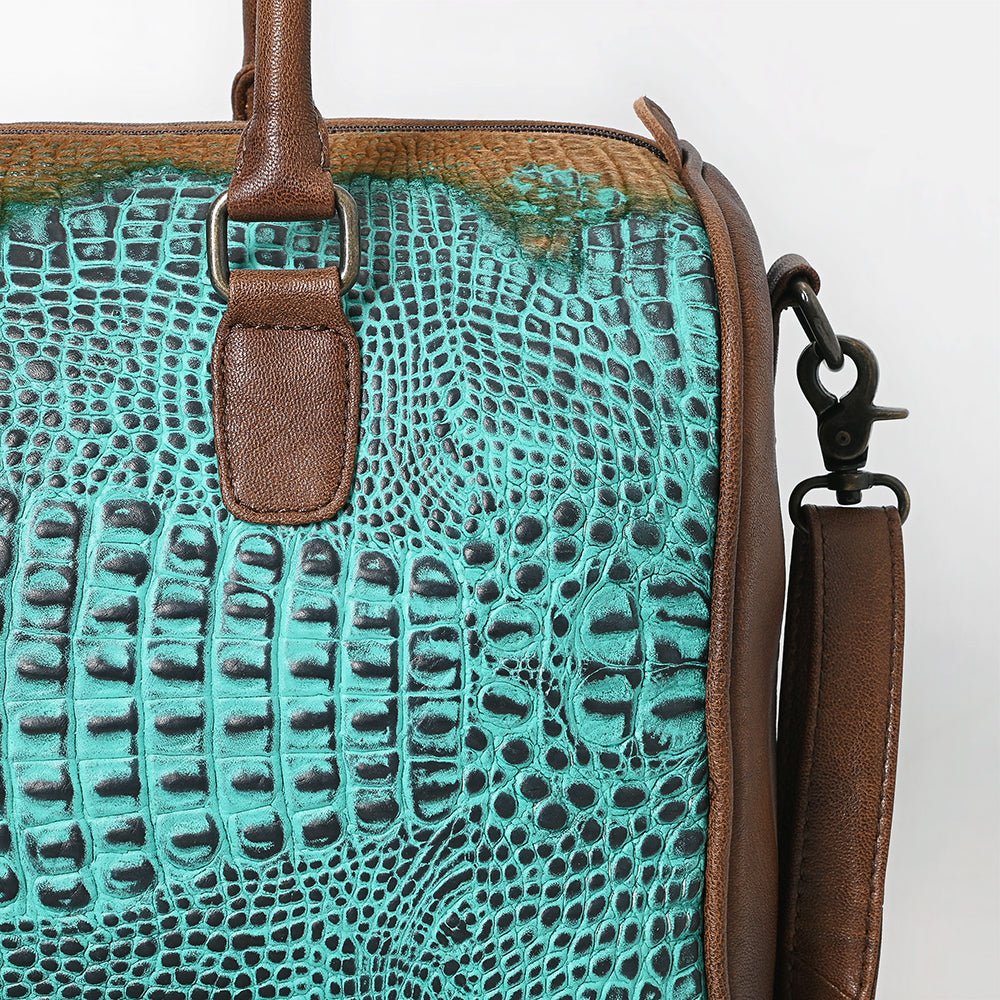 American Darling Western Leather Crocodile Embossed Speedy Bag | Premium Genuine Leather Travel Duffel Bag