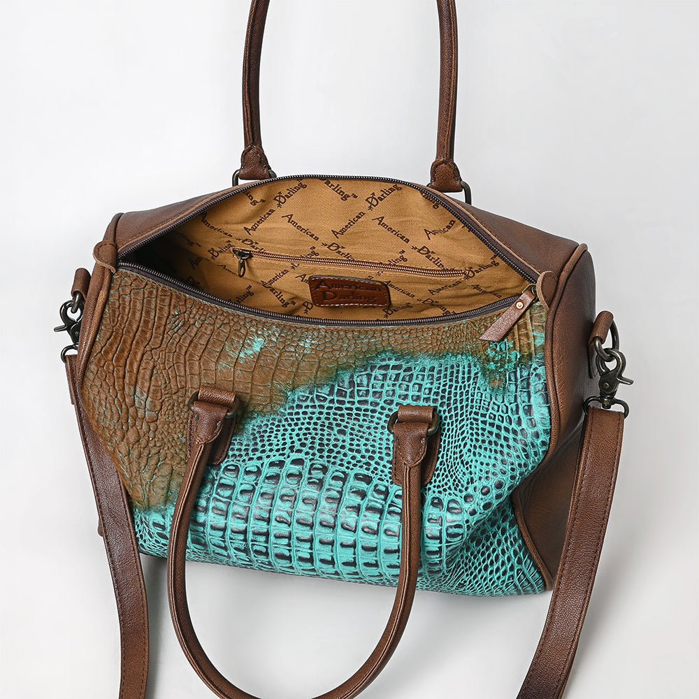 American Darling Western Leather Crocodile Embossed Speedy Bag | Premium Genuine Leather Travel Duffel Bag