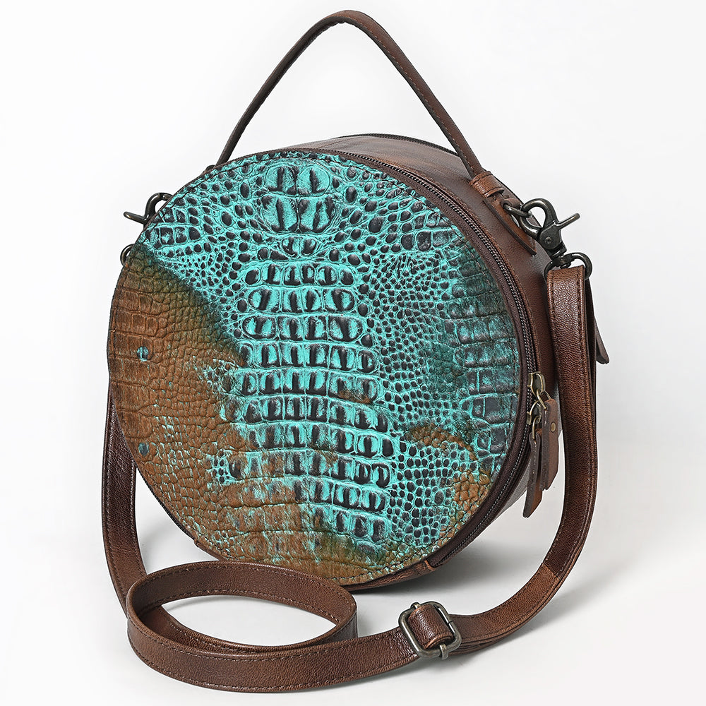 American Darling Hair On Crocodile Embossed Genuine Leather Canteen Bag | Round Western Crossbody | Adjustable Strap | Premium Craftsmanship