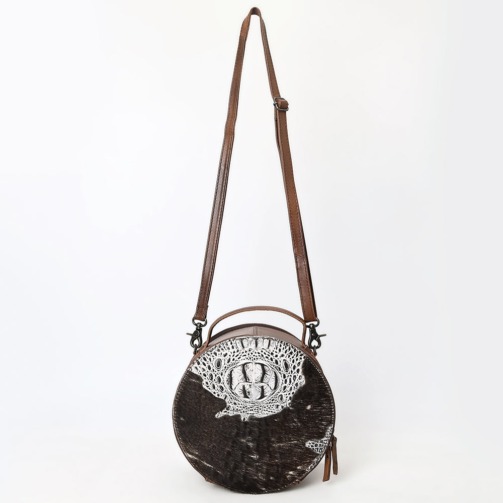 American Darling Hair On Crocodile Embossed Genuine Leather Canteen Bag | Round Western Crossbody | Adjustable Strap | Premium Craftsmanship