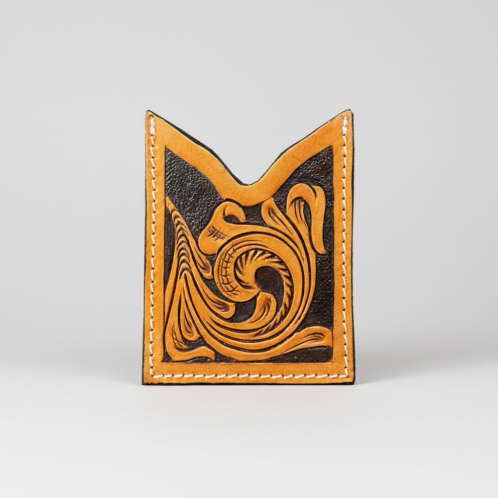 American Darling Floral Women & Men Hand Carved Genuine Leather Card Holder Tan | Handcrafted Western Belt