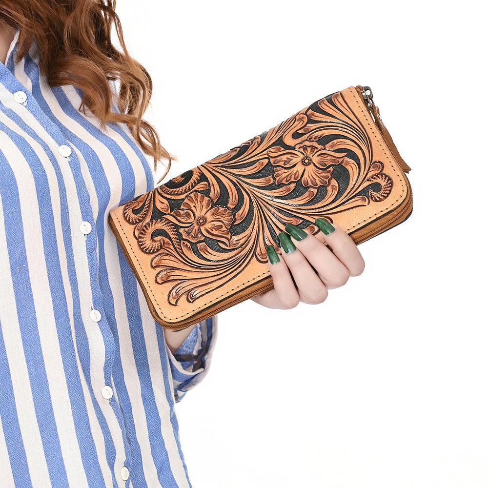 American Darling Wristlet Beautifully Hand Tooled Genuine Leather