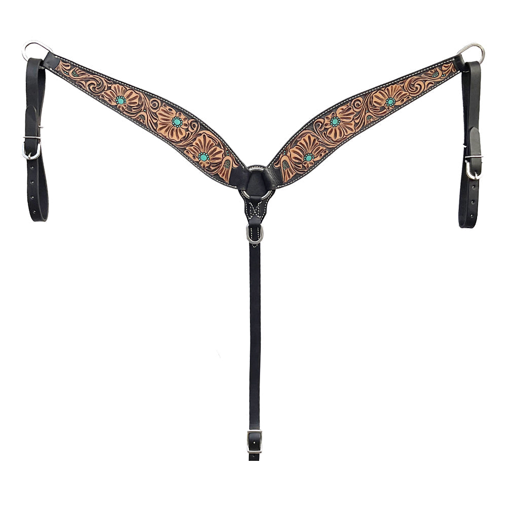 BAR H EQUINE Western Handtooled Leather Horse Headstall & Breast Collar Set | Tack