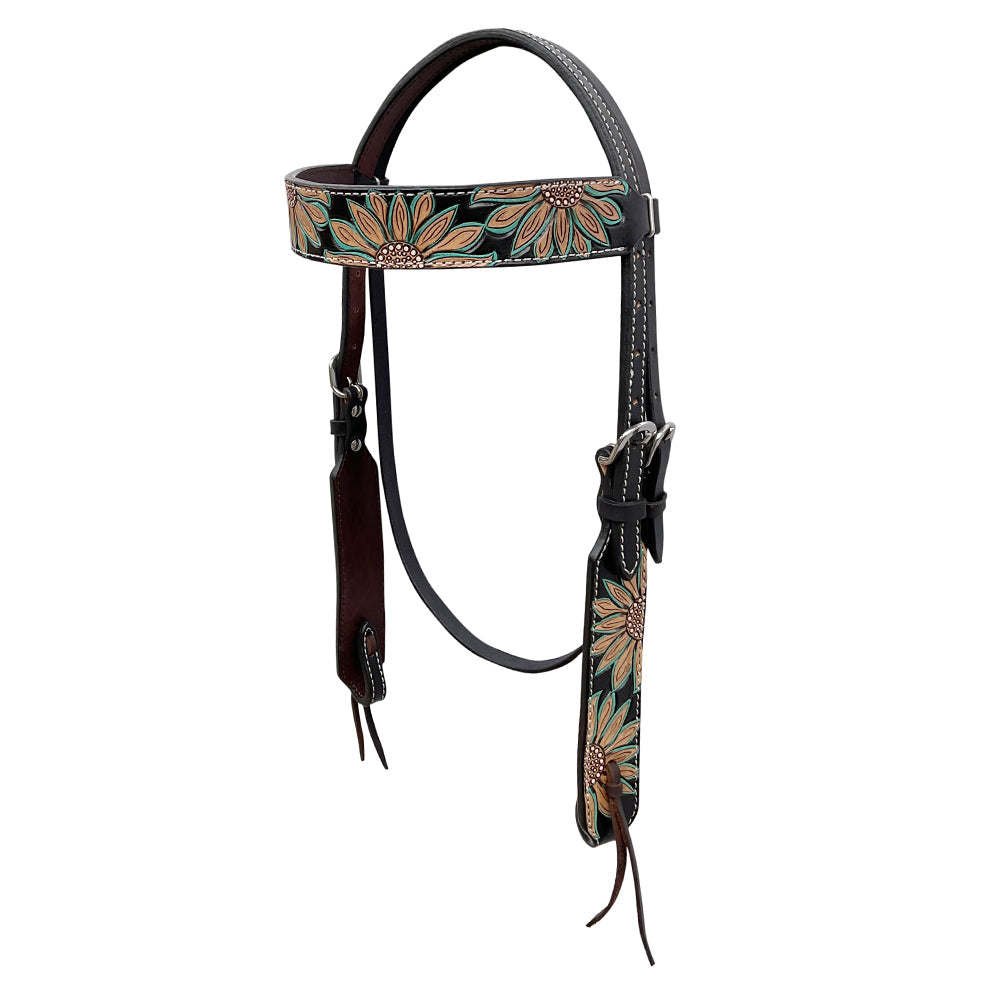 BAR H EQUINE Western Handtooled Leather Horse Headstall & Breast Collar Set | Tack