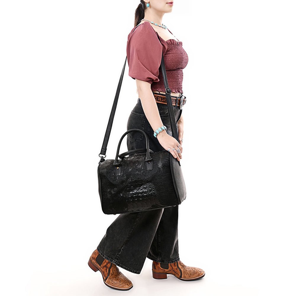 American Darling Western Leather Crocodile Embossed Speedy Bag | Premium Genuine Leather Travel Duffel Bag