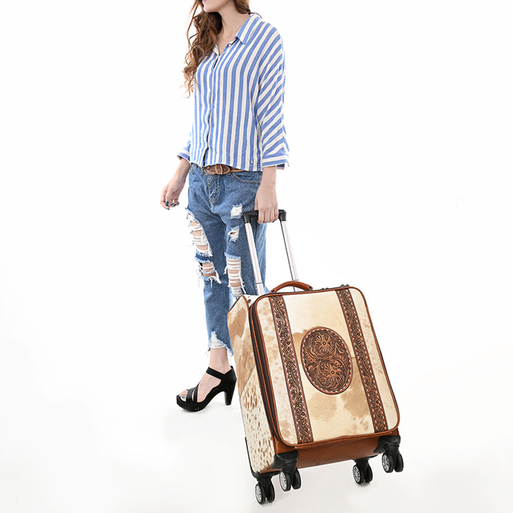 American Darling Travel Case Beautifully Hand Tooled Hair-On Genuine Leather