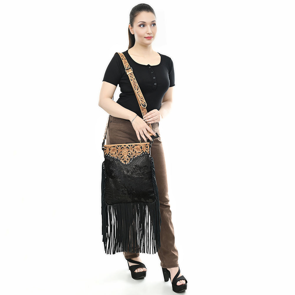 American Darling Large Crossbody Beautifully Hand Tooled Crocodile embossed Genuine Leather