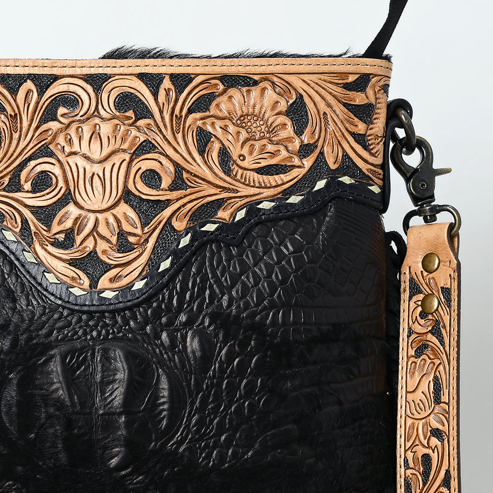 American Darling Large Crossbody Beautifully Hand Tooled Crocodile embossed Genuine Leather