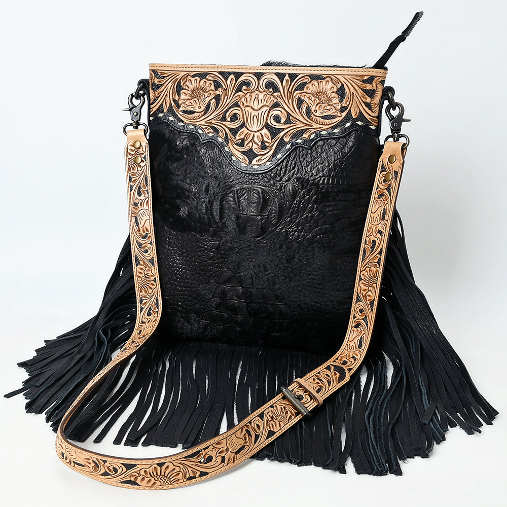 American Darling Large Crossbody Beautifully Hand Tooled Crocodile embossed Genuine Leather