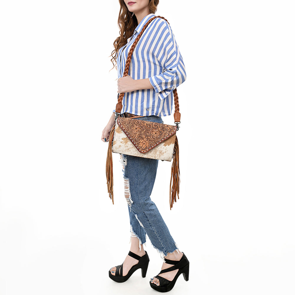 American Darling Envelope Hand Tooled Hair-On Genuine Leather Women Western Handbag | Bag for Purse
