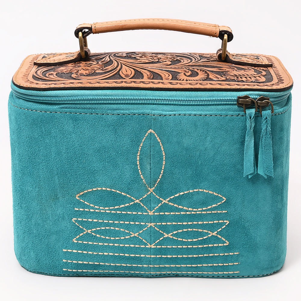 American Darling Women's Hand Tooled Floral Carved Genuine Leather Jewelry case Eco-Friendly Travel Organizer YKK Zipper