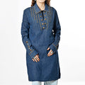 Vintage Denim Western Dress With Studded Tunic Antique Rivets Premium Cotton Fabric