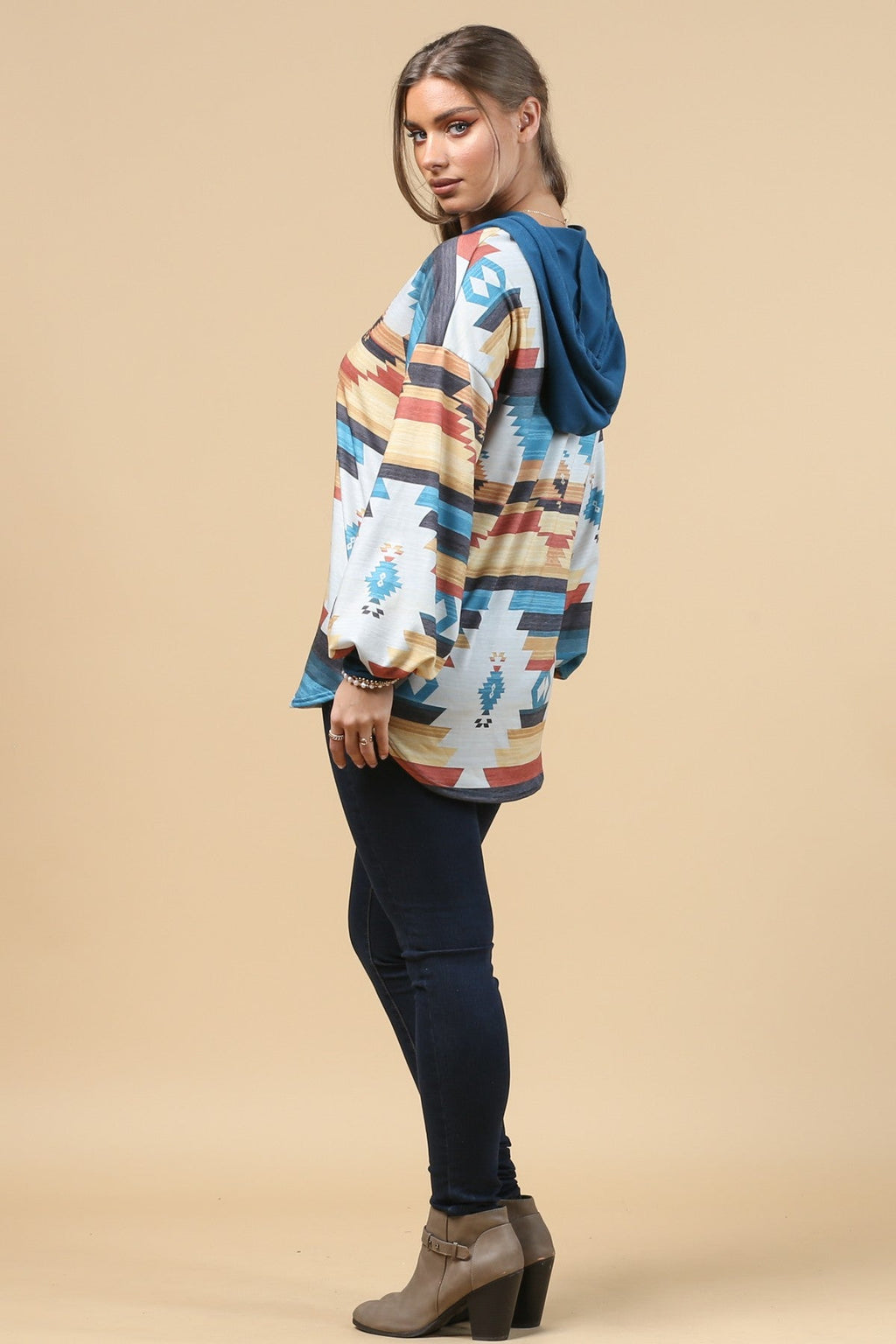Blue Mountain Turquoise Aztec Lightweight Hoodie Made in America by Baha Ranch Western Wear - product image 2