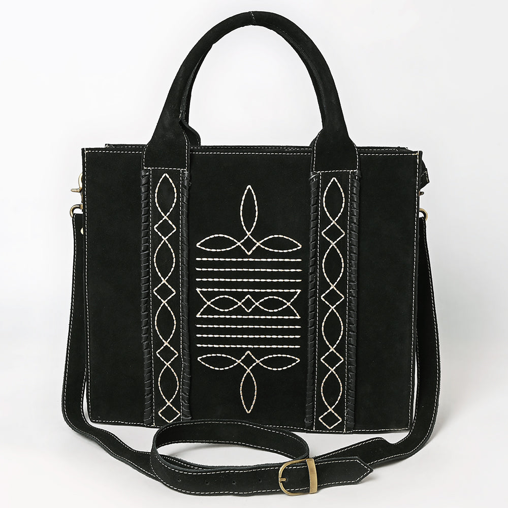 American Darling Tote Bag - Boot Stitched, Braided, Eco-Friendly Vegetable Tanned Genuine Suede Leather, Western Leather Handbag