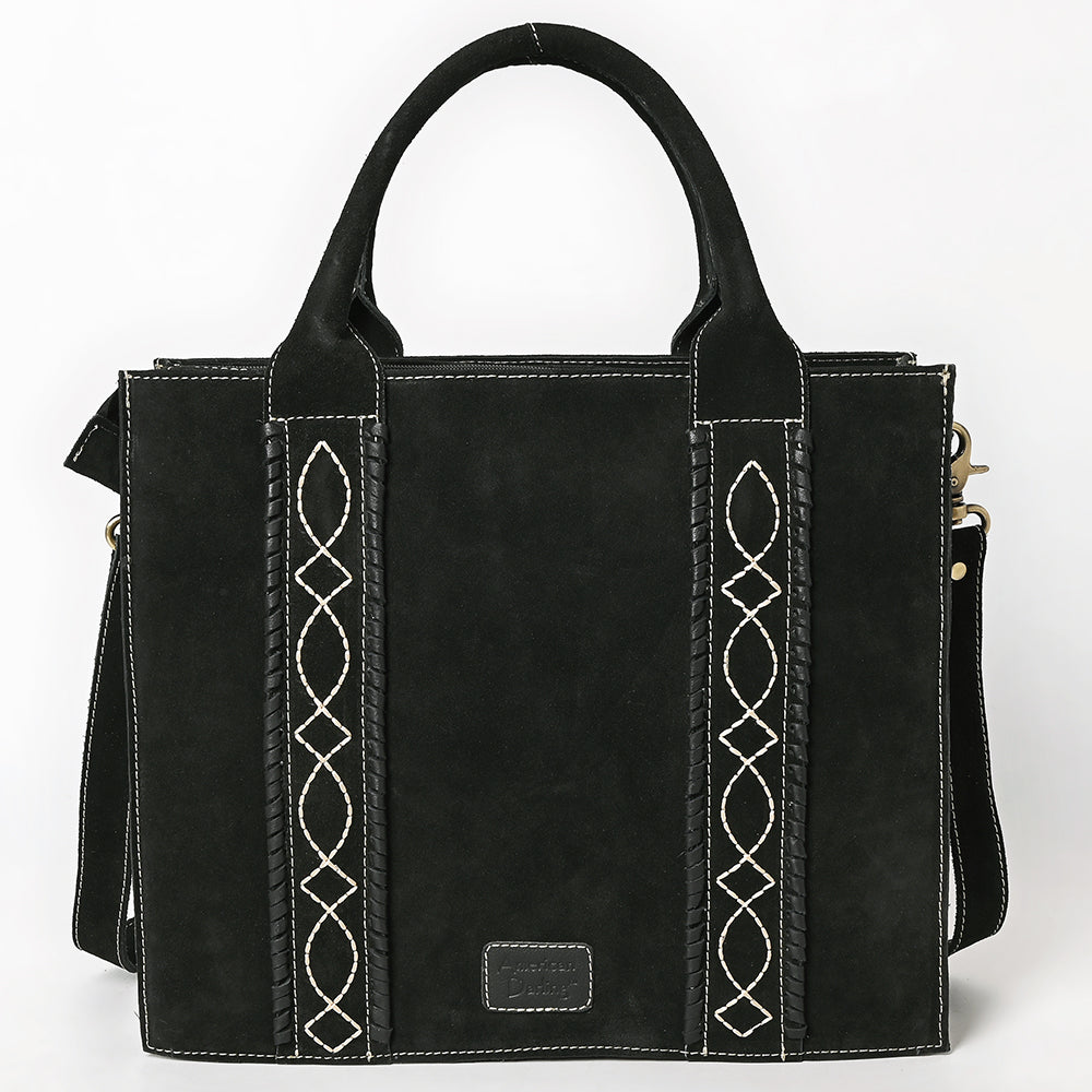 American Darling Tote Bag - Boot Stitched, Braided, Eco-Friendly Vegetable Tanned Genuine Suede Leather, Western Leather Handbag