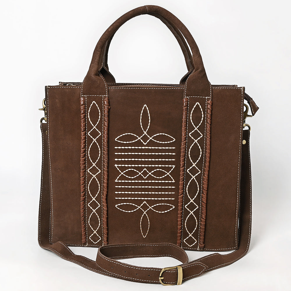 American Darling Tote Bag - Boot Stitched, Braided, Eco-Friendly Vegetable Tanned Genuine Suede Leather, Western Leather Handbag
