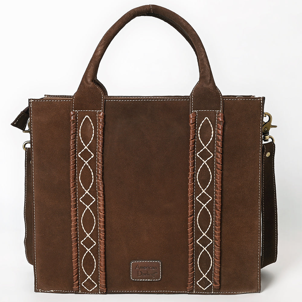 American Darling Tote Bag - Boot Stitched, Braided, Eco-Friendly Vegetable Tanned Genuine Suede Leather, Western Leather Handbag