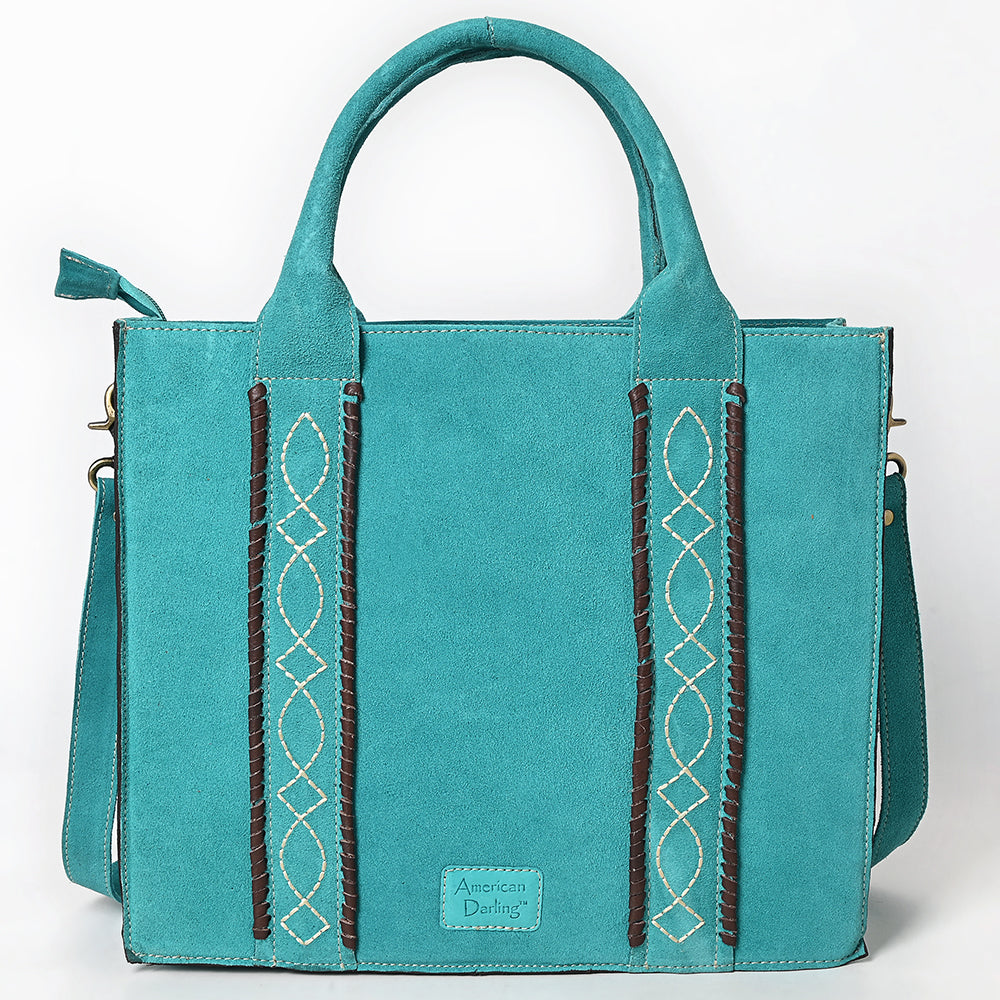 American Darling Tote Bag - Boot Stitched, Braided, Eco-Friendly Vegetable Tanned Genuine Suede Leather, Western Leather Handbag