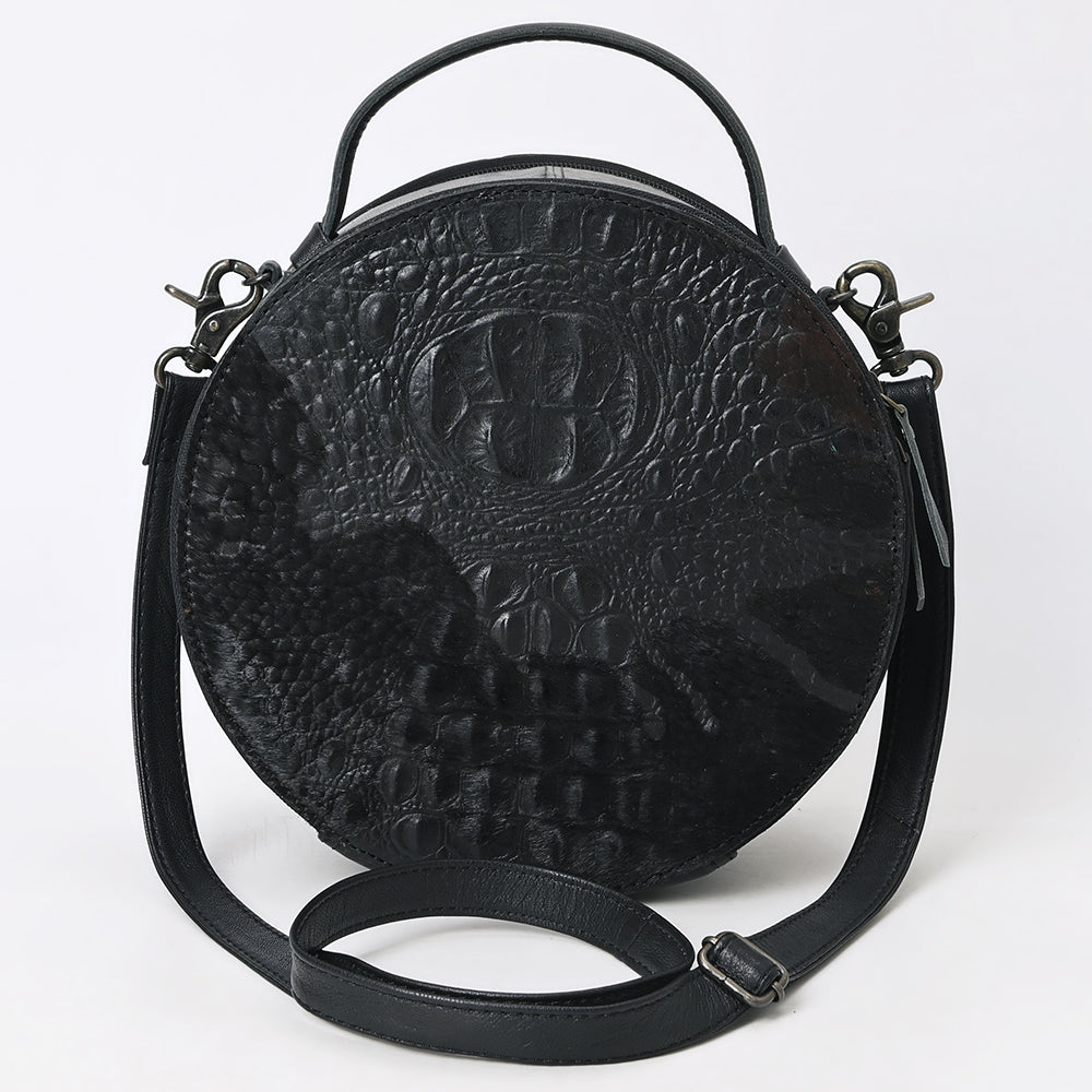 American Darling Hair On Crocodile Embossed Genuine Leather Canteen Bag | Round Western Crossbody | Adjustable Strap | Premium Craftsmanship