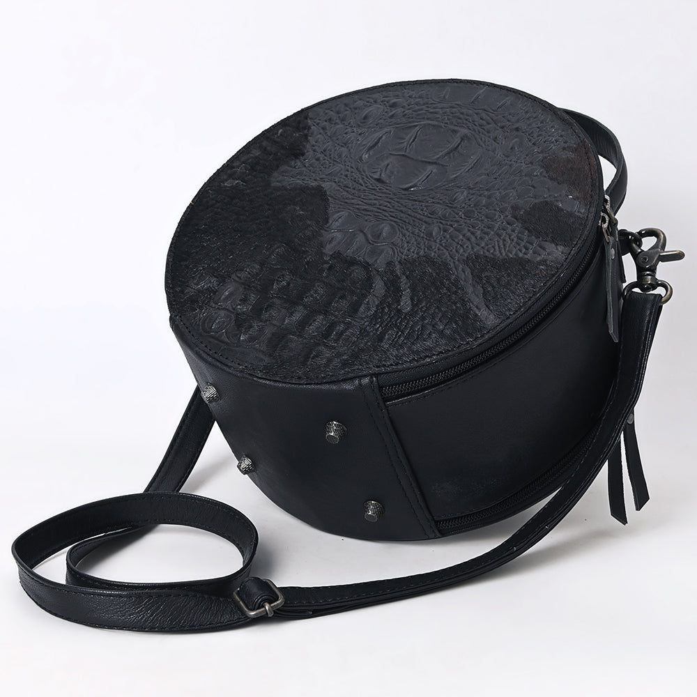 American Darling Hair On Crocodile Embossed Genuine Leather Canteen Bag | Round Western Crossbody | Adjustable Strap | Premium Craftsmanship