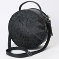 American Darling Hair On Crocodile Embossed Genuine Leather Canteen Bag | Round Western Crossbody | Adjustable Strap | Premium Craftsmanship