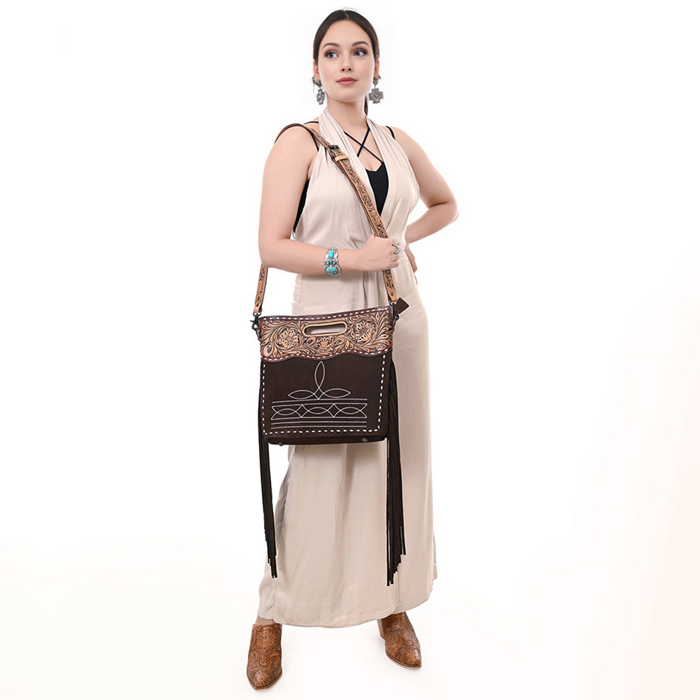American Darling Crossbody Hand Tooled Genuine Suede Leather