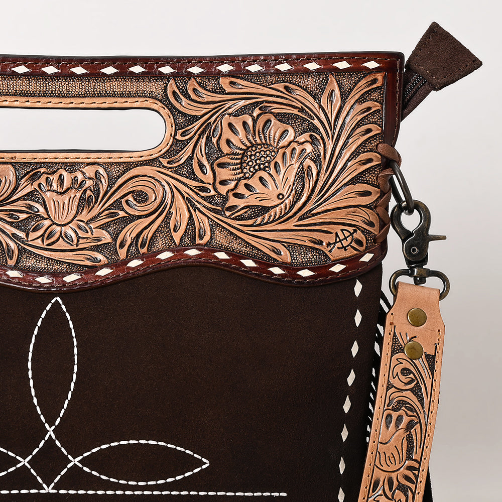 American Darling Crossbody Hand Tooled Genuine Suede Leather