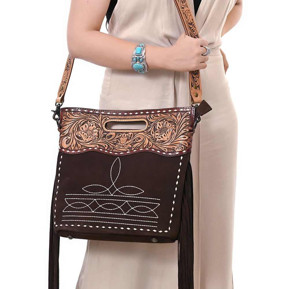 American Darling Crossbody Hand Tooled Genuine Suede Leather