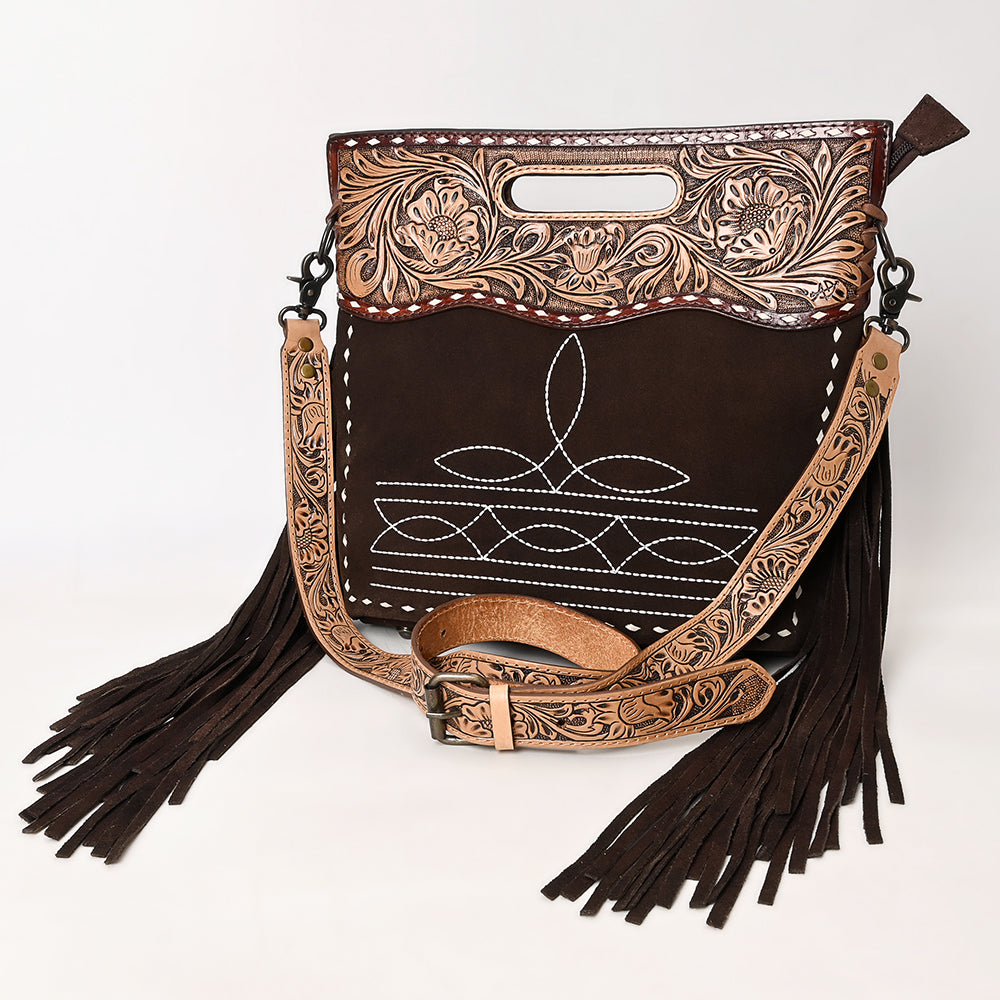 American Darling Crossbody Hand Tooled Genuine Suede Leather