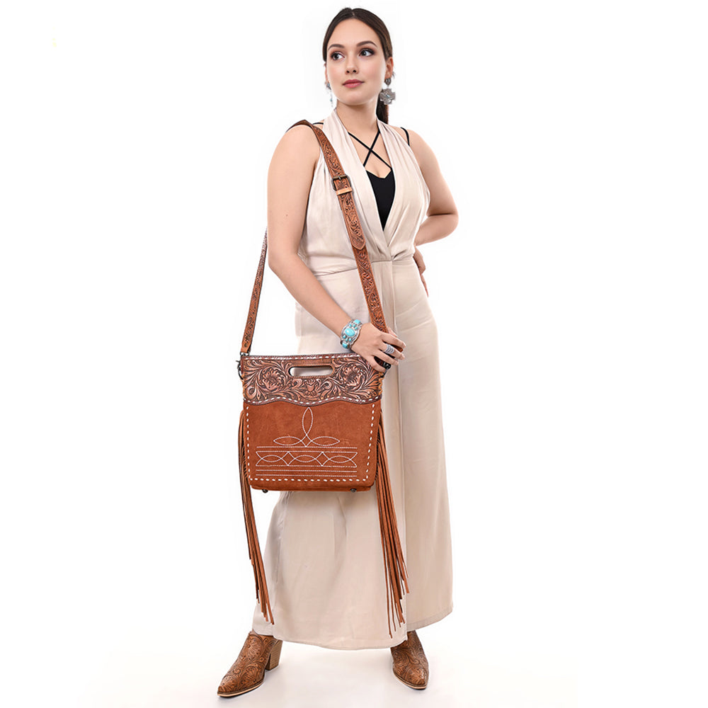 American Darling Crossbody Hand Tooled Genuine Suede Leather