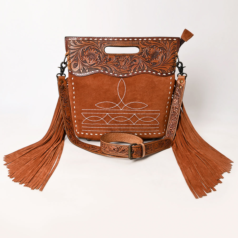 American Darling Crossbody Hand Tooled Genuine Suede Leather