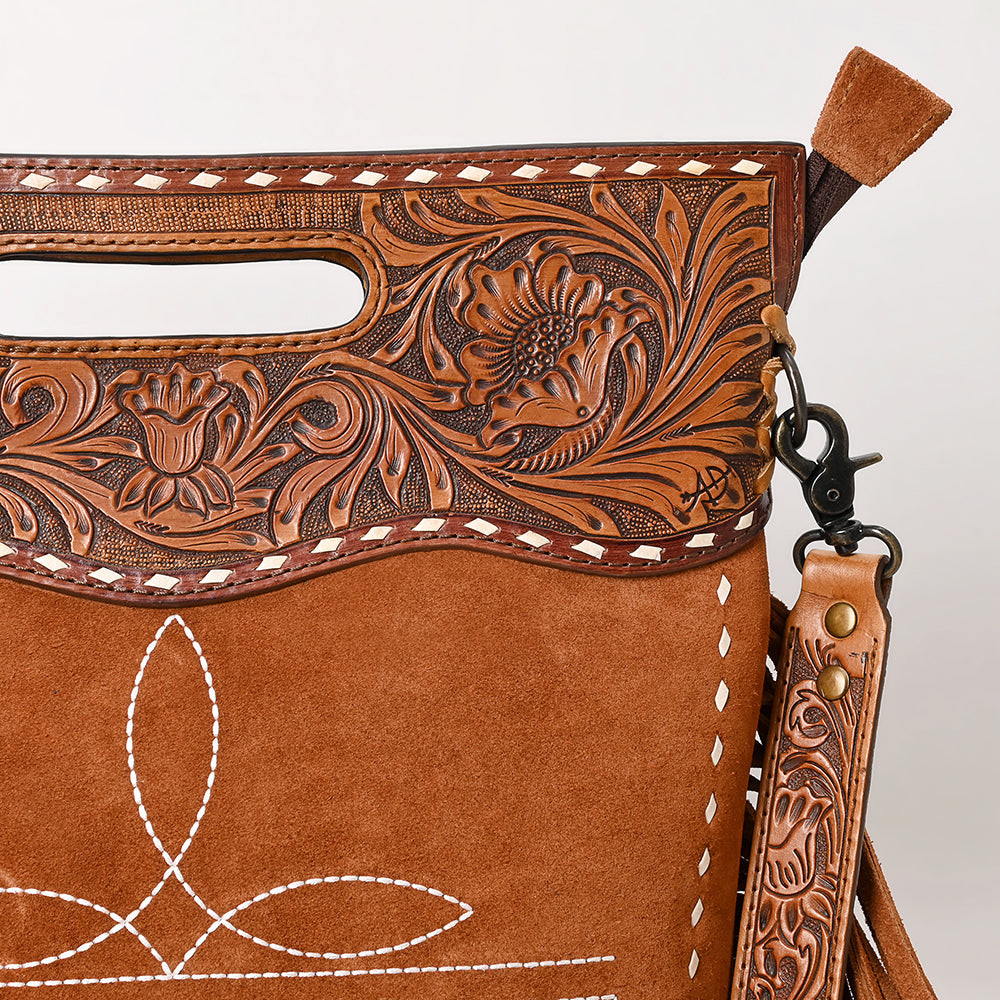 American Darling Crossbody Hand Tooled Genuine Suede Leather