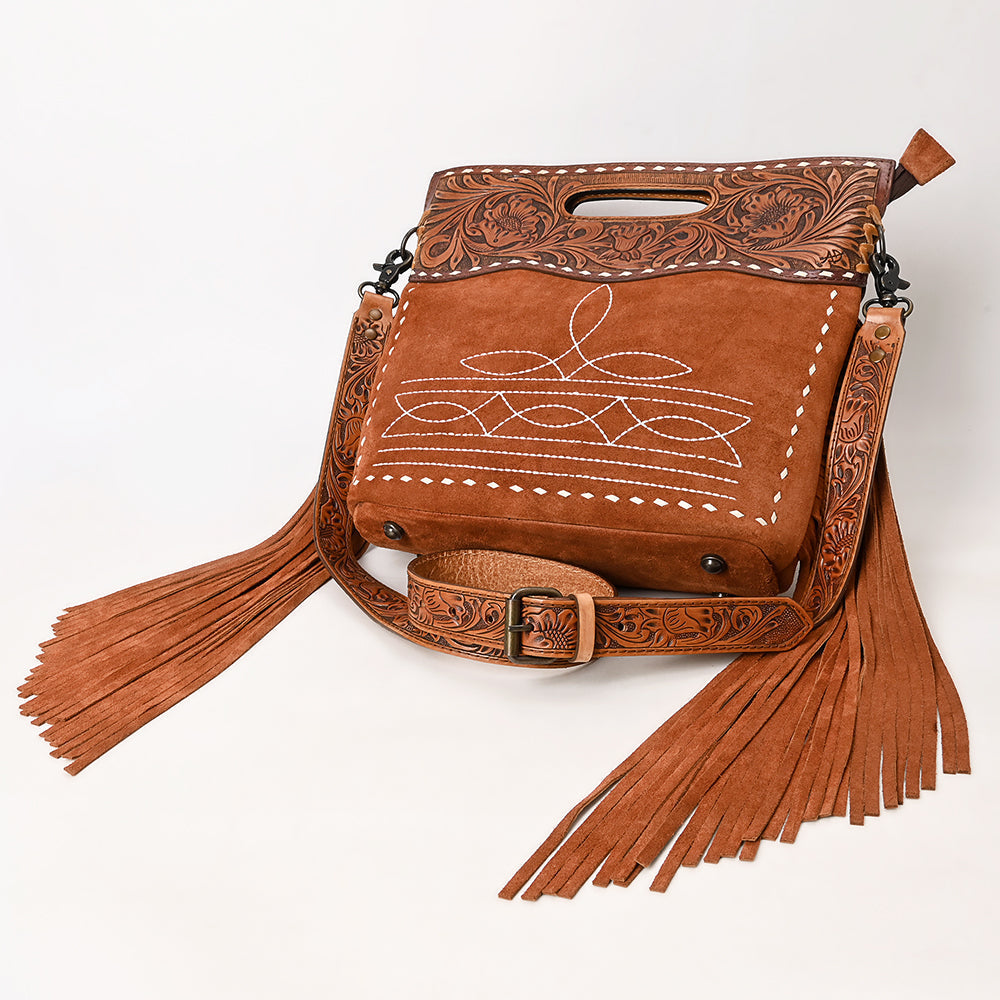 American Darling Crossbody Hand Tooled Genuine Suede Leather