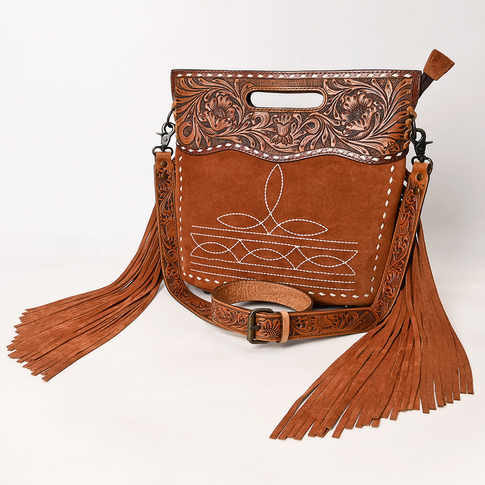 American Darling Crossbody Hand Tooled Genuine Suede Leather