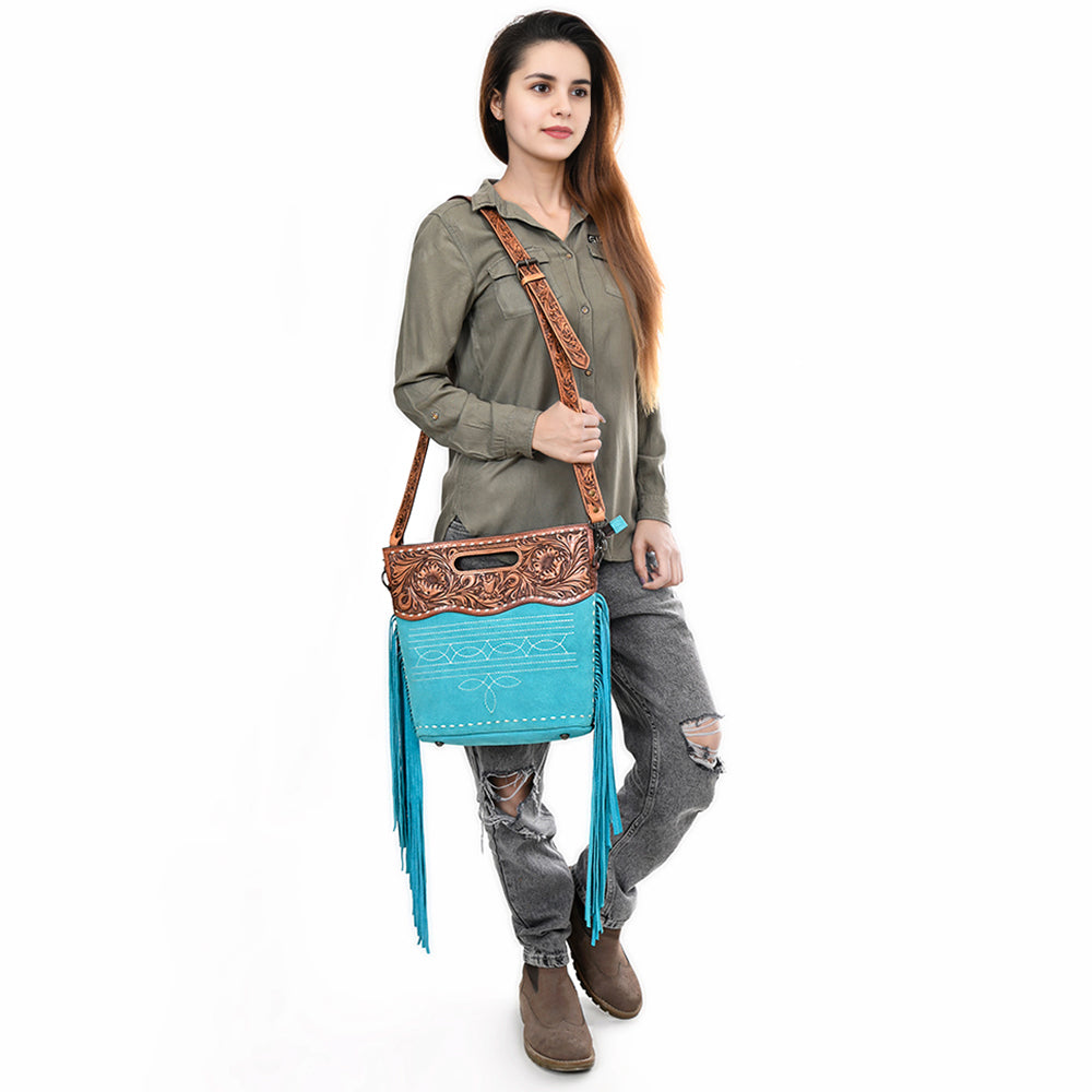American Darling Crossbody Hand Tooled Genuine Suede Leather